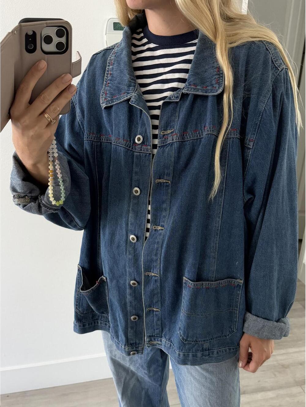 Vintage 80's 90's Oversized Denim Chore Utility Jacket Sz L/XL Western